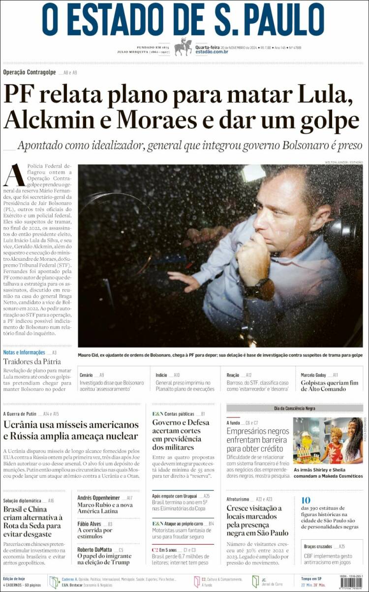 Portada de O Estado de São Paulo (Brasil)