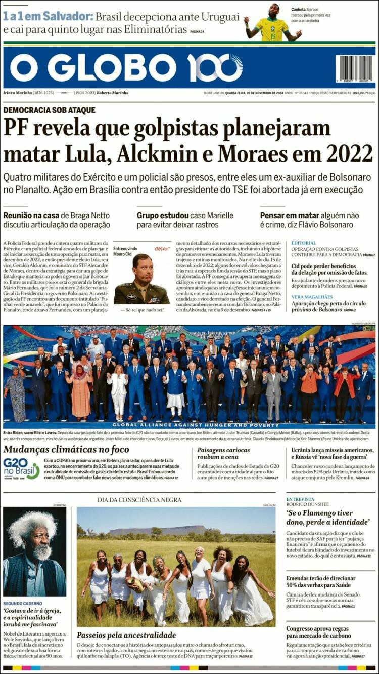 Portada de O Globo (Brasil)