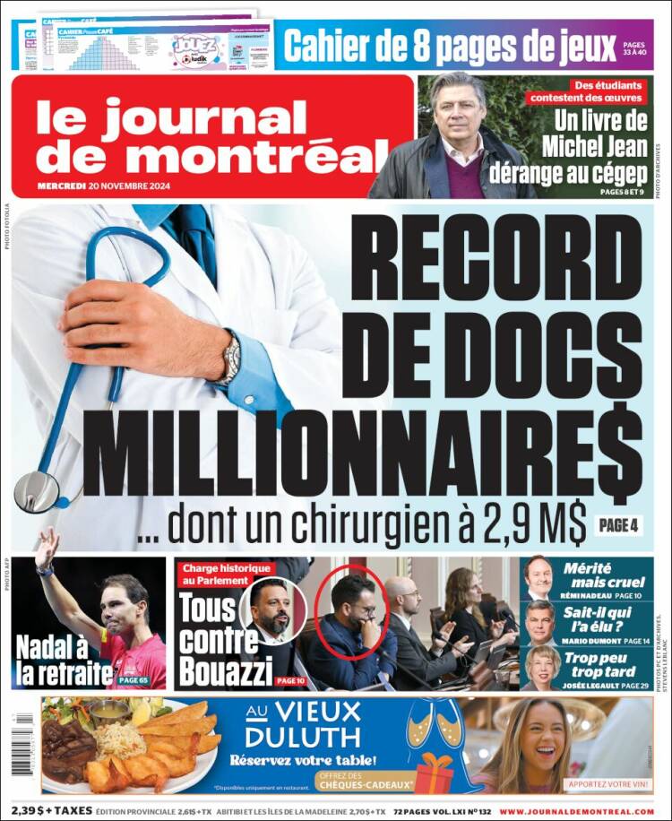 Portada de Le Journal de Montréal (Canada)