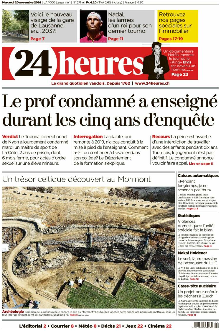 Portada de 24 Heures (Suiza)