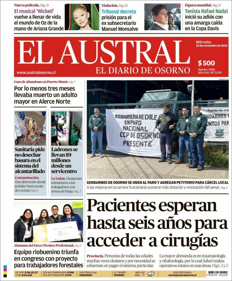 Portada de El Austral de Osorno (Chile)