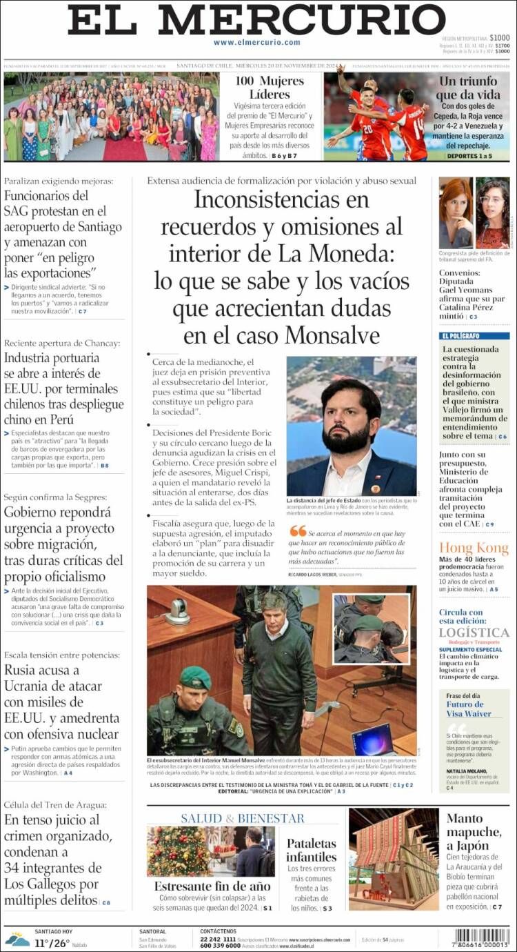 Portada de El Mercurio (Chile)