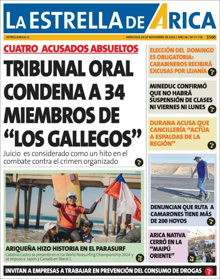 Portada de La Estrella de Arica (Chile)