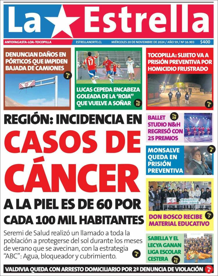 Portada de La Estrella de Loa (Chile)