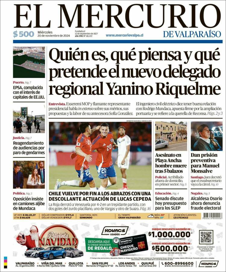 Portada de Mercurio de Valparaiso (Chile)