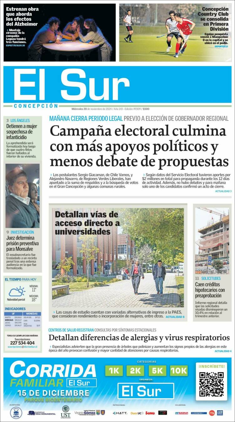 Portada de El Sur (Chile)