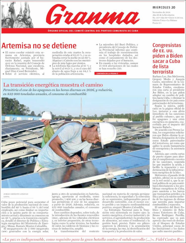 Portada de Granma (Cuba)