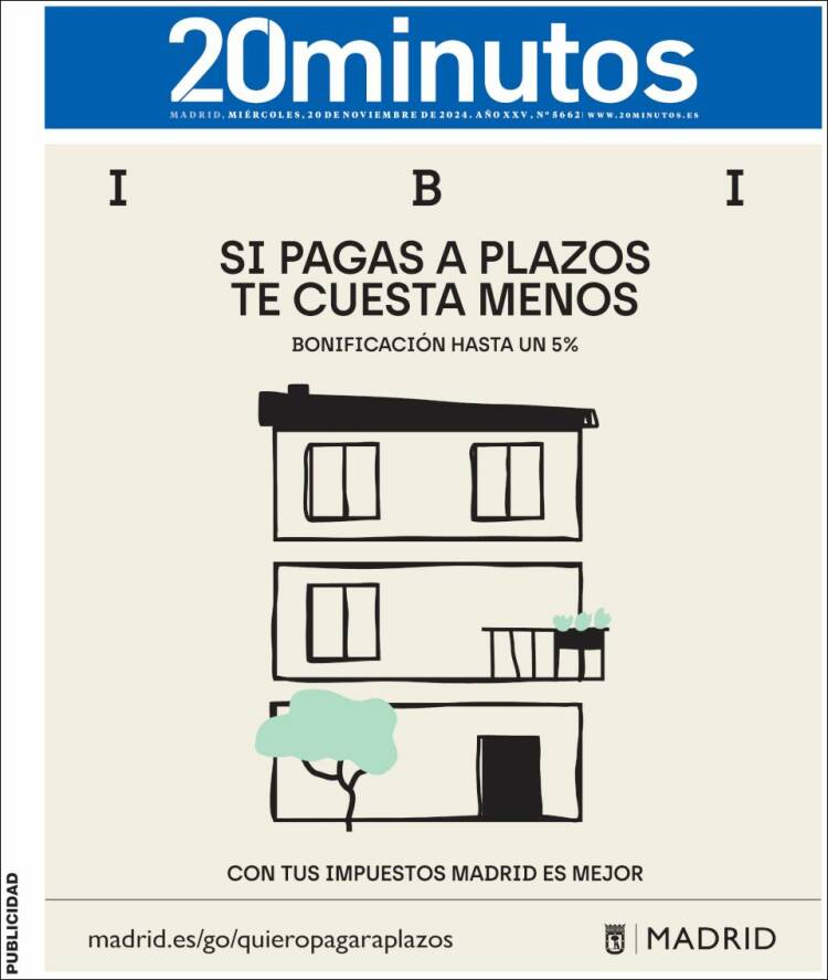 Portada de 20 Minutos - Madrid (España)