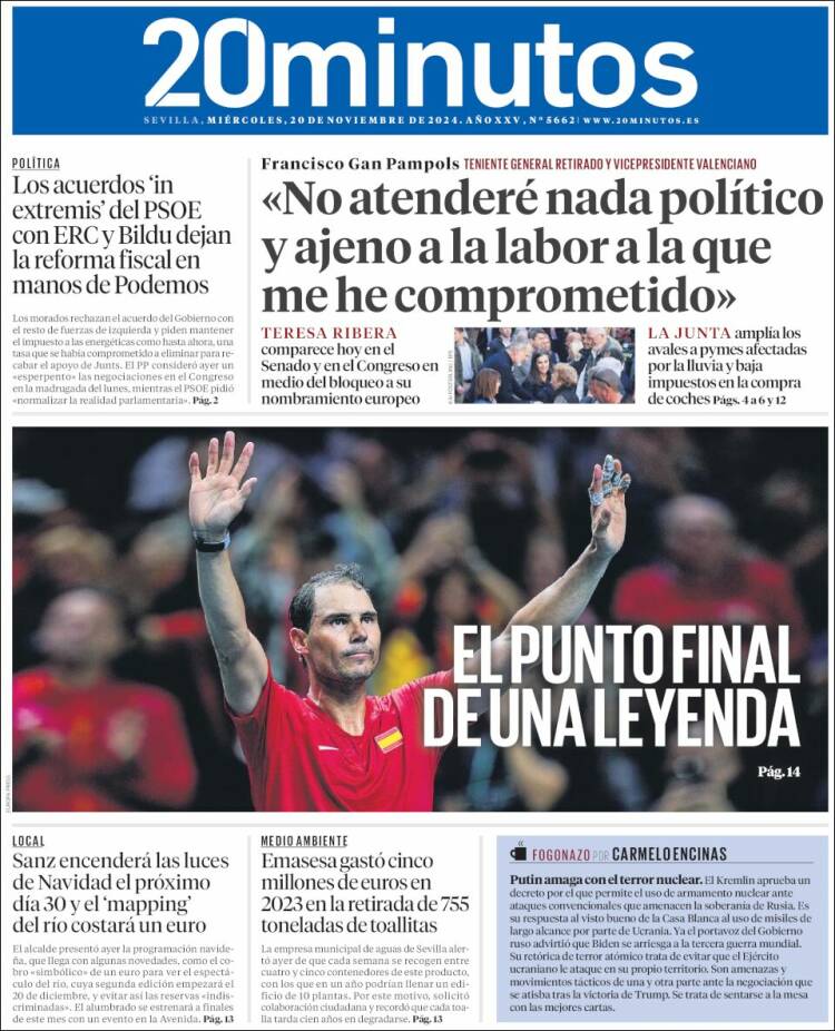 Portada de 20 Minutos - Sevilla (España)