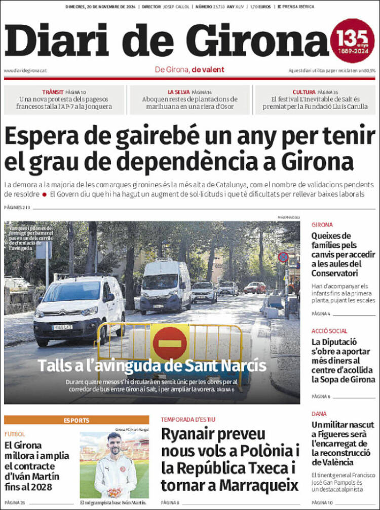 Portada de Diari de Girona (España)