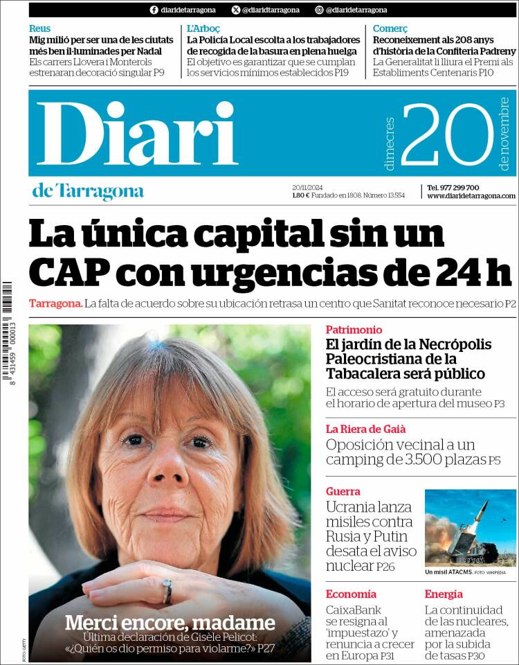 Portada de Diari de Tarragona (España)