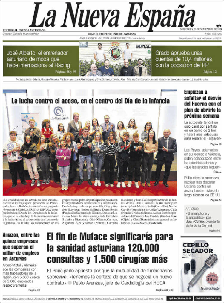 Portada de La Nueva España (España)