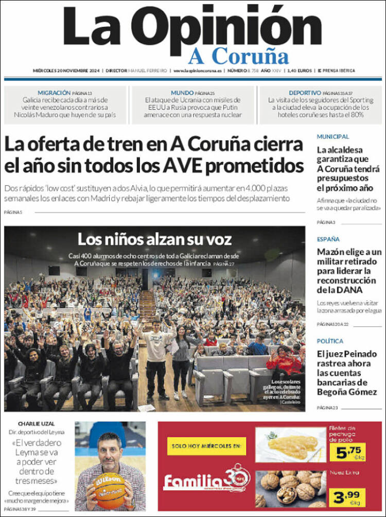 Portada de La Opinión de A Coruña (España)