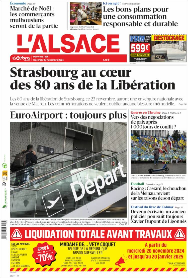 Portada de Journal L'Alsace (Francia)