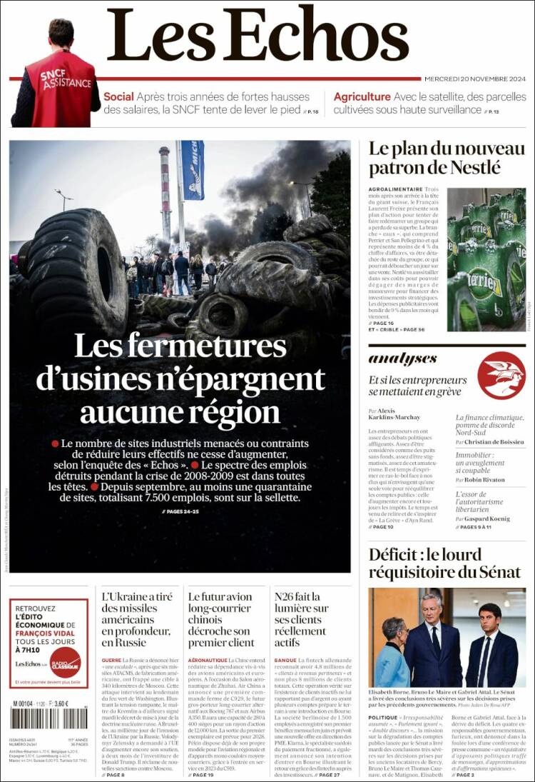 Portada de Les Echos (Francia)