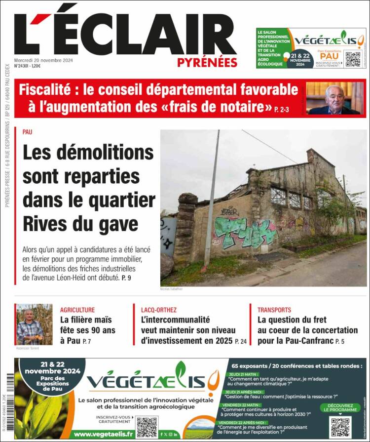 Portada de L'Eclair des Pyrénées (Francia)