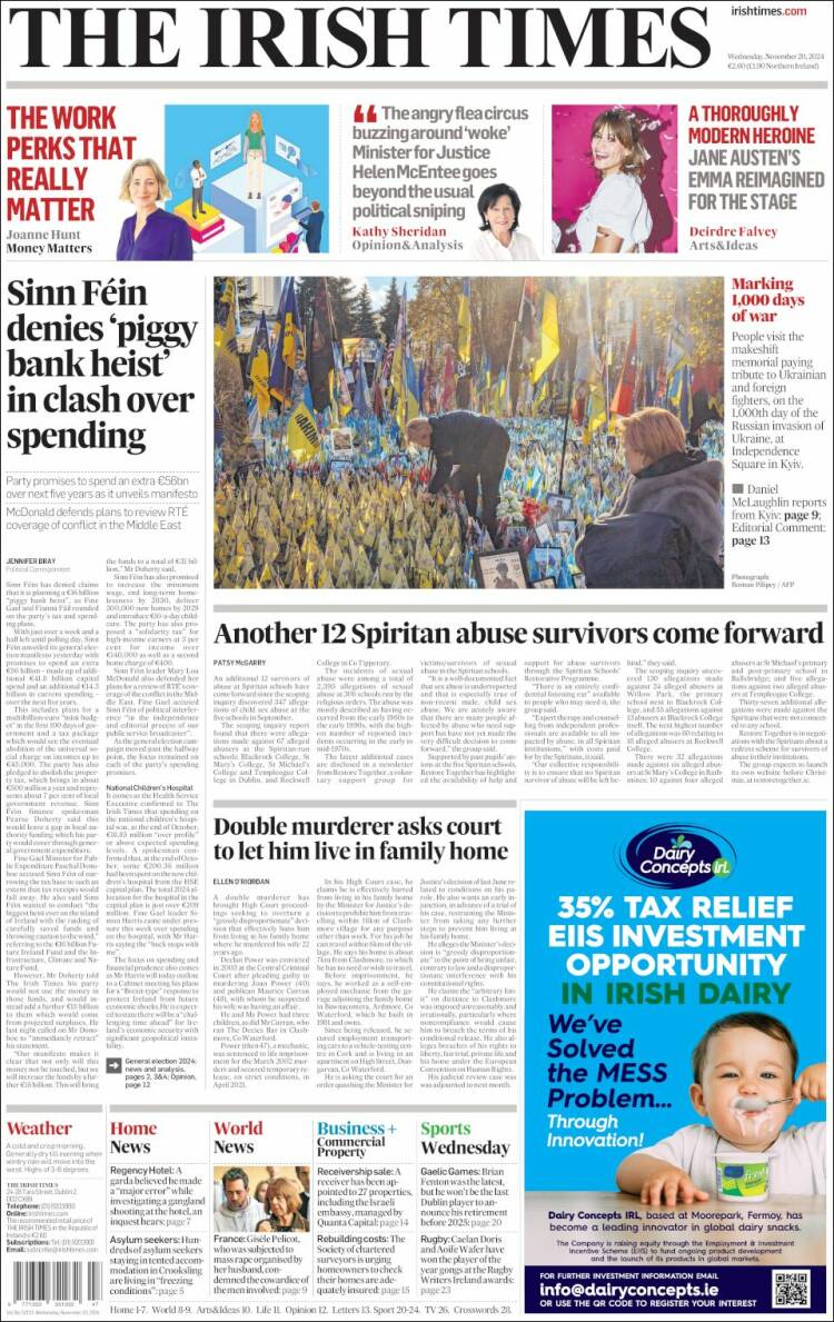 Portada de Irish Times (Irlanda)