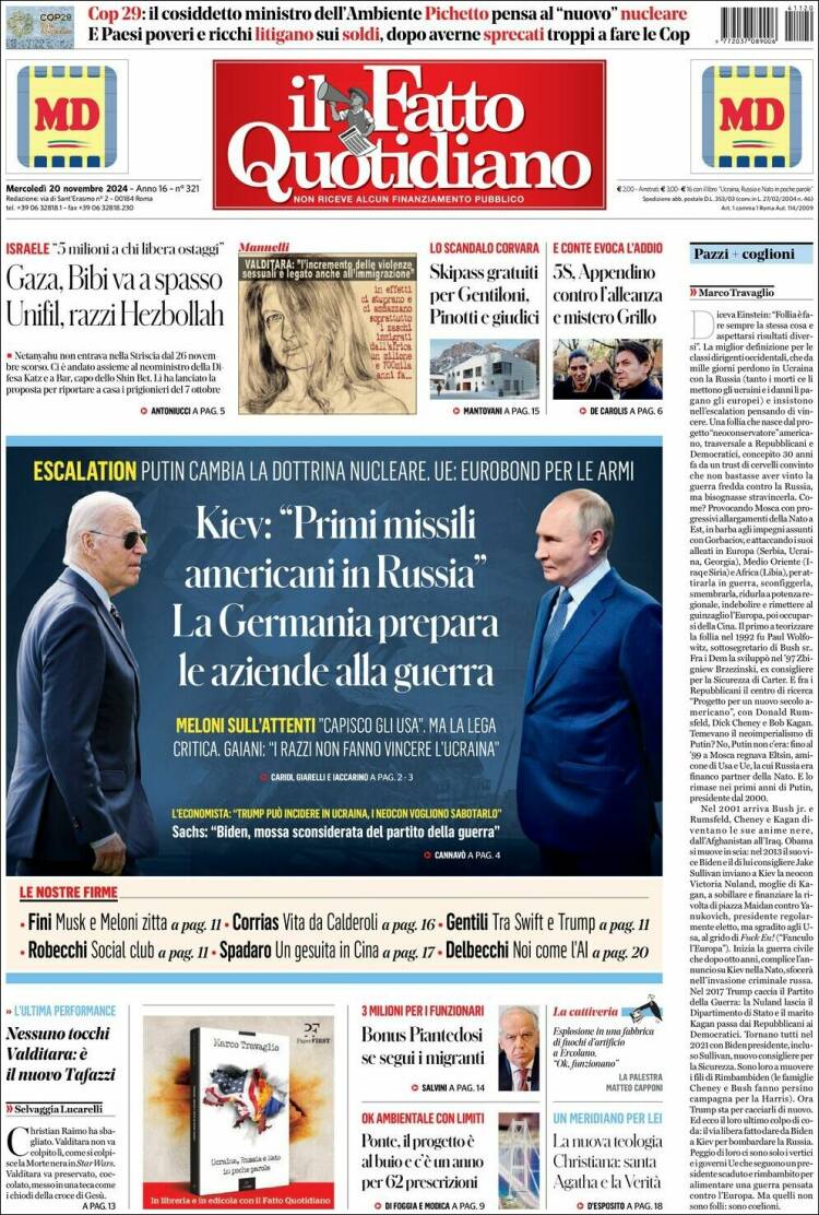 Portada de Il Fatto Quotidiano (Italia)