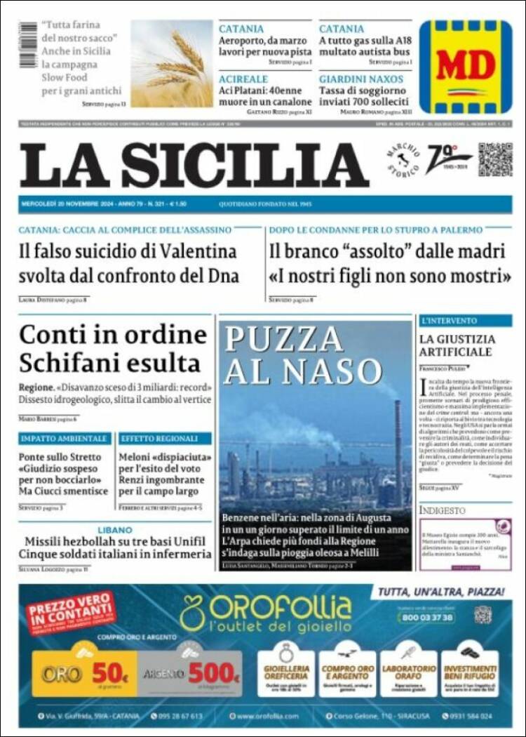 Portada de La Sicilia (Italia)