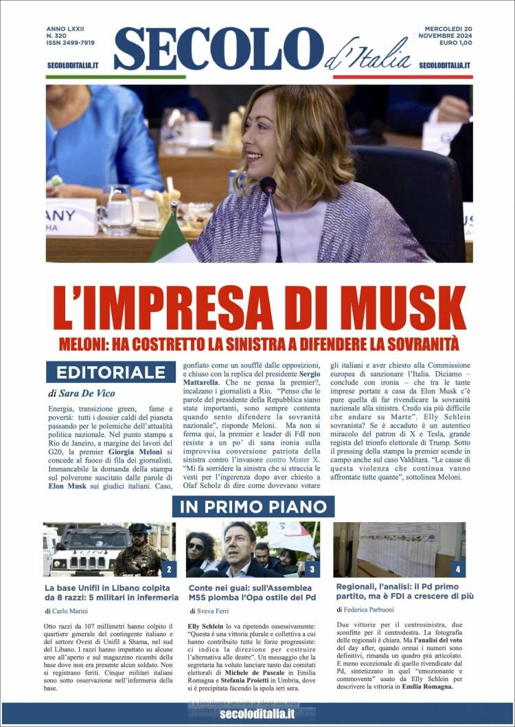 Portada de Secolo d'Italia (Italia)