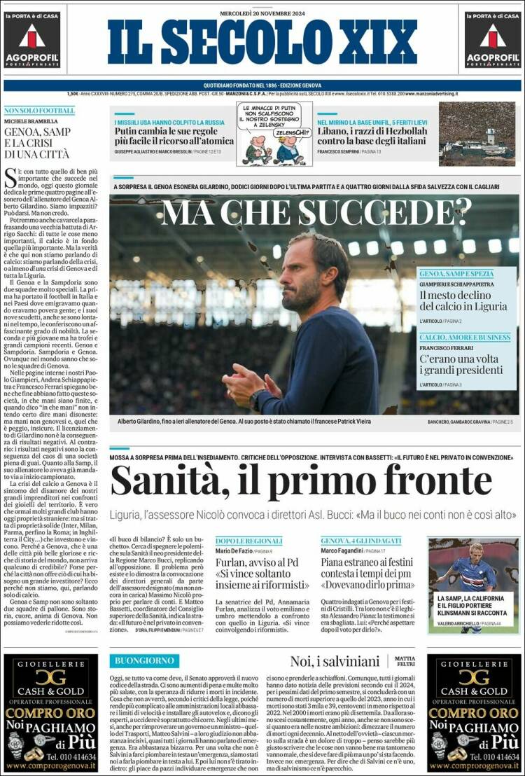 Portada de Il Secolo XIX (Italia)