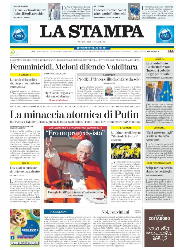 Portada de La Stampa (Italia)