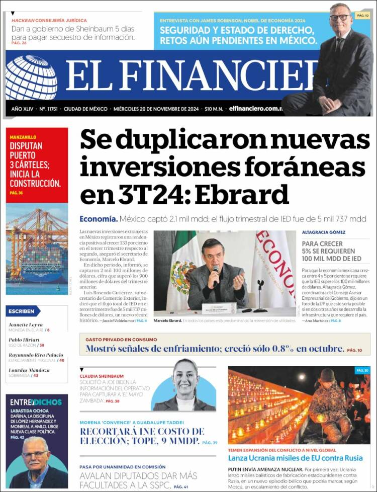 Portada de El Financiero (México)