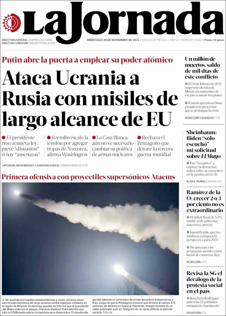 Portada de La Jornada (Mexique)