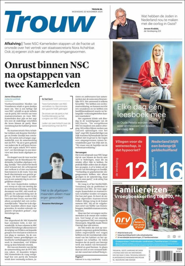 Portada de Trouw (Pa&iacute;ses Bajos)