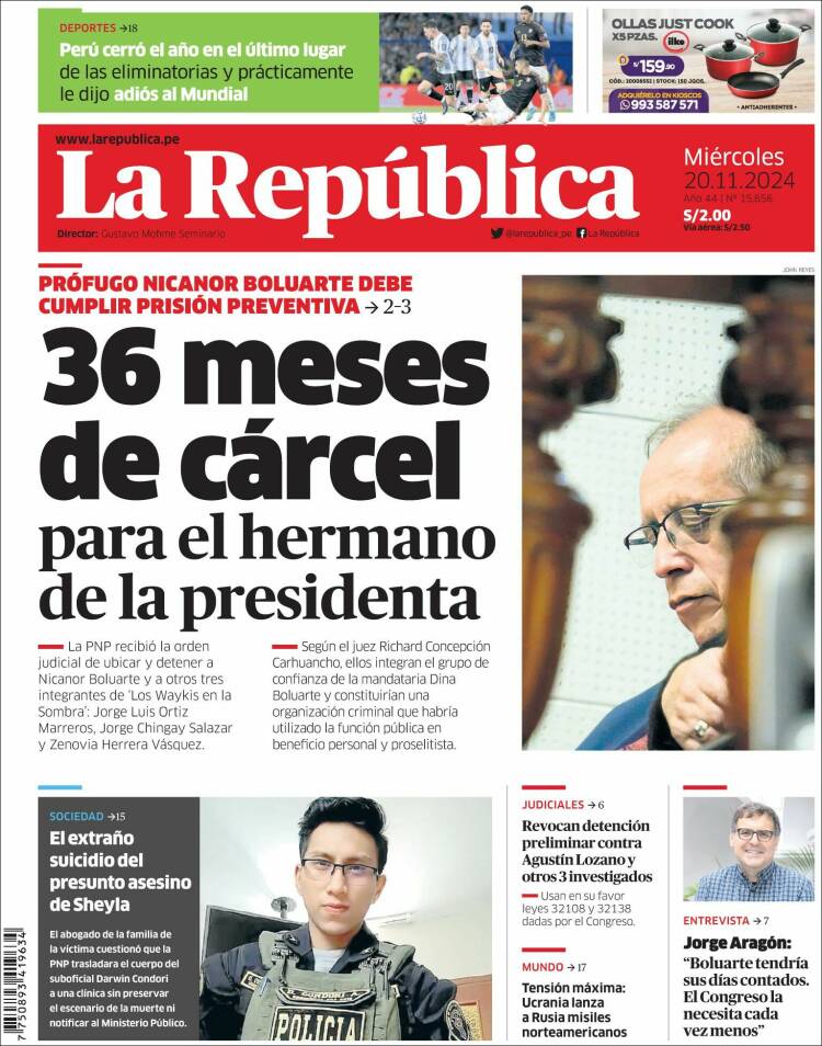 Portada de La Republica (Per&uacute;)