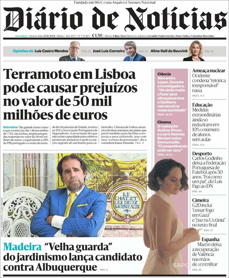 Portada de Diário de Noticias (Portugal)