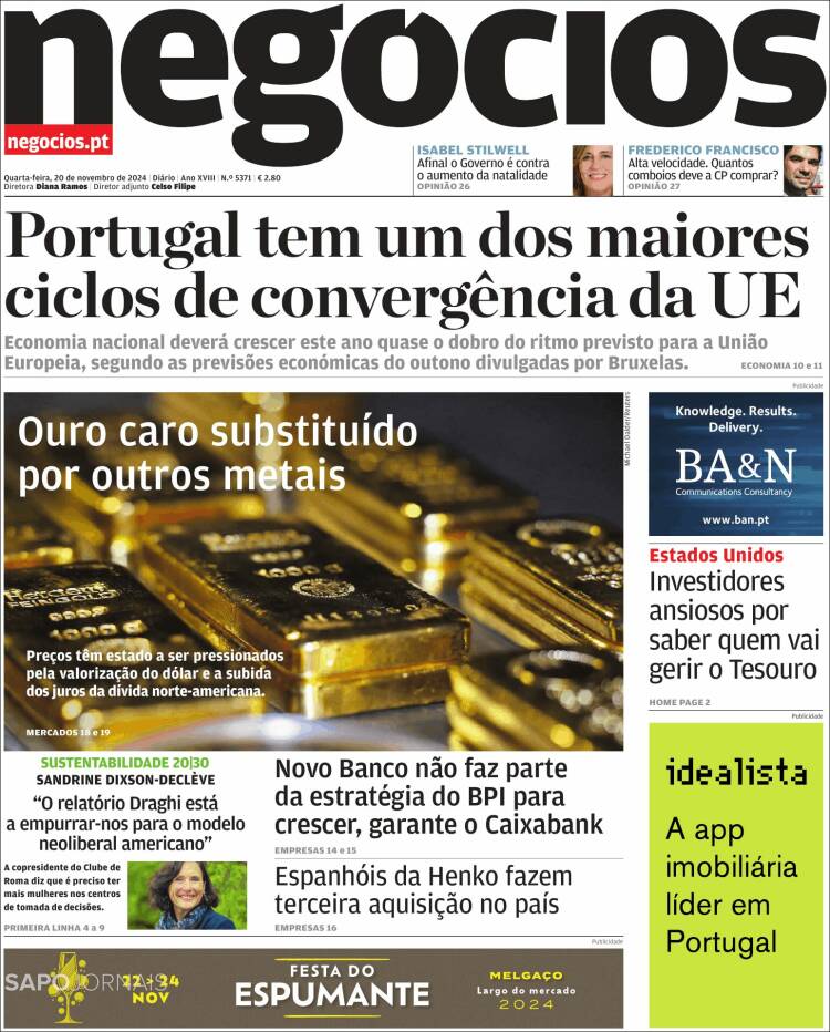 Portada de Jornal de Negócios (Portugal)