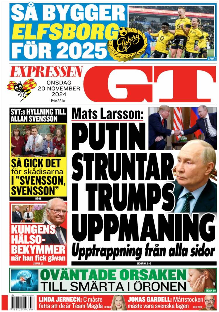 Portada de Göteborgstidningen (Suède)