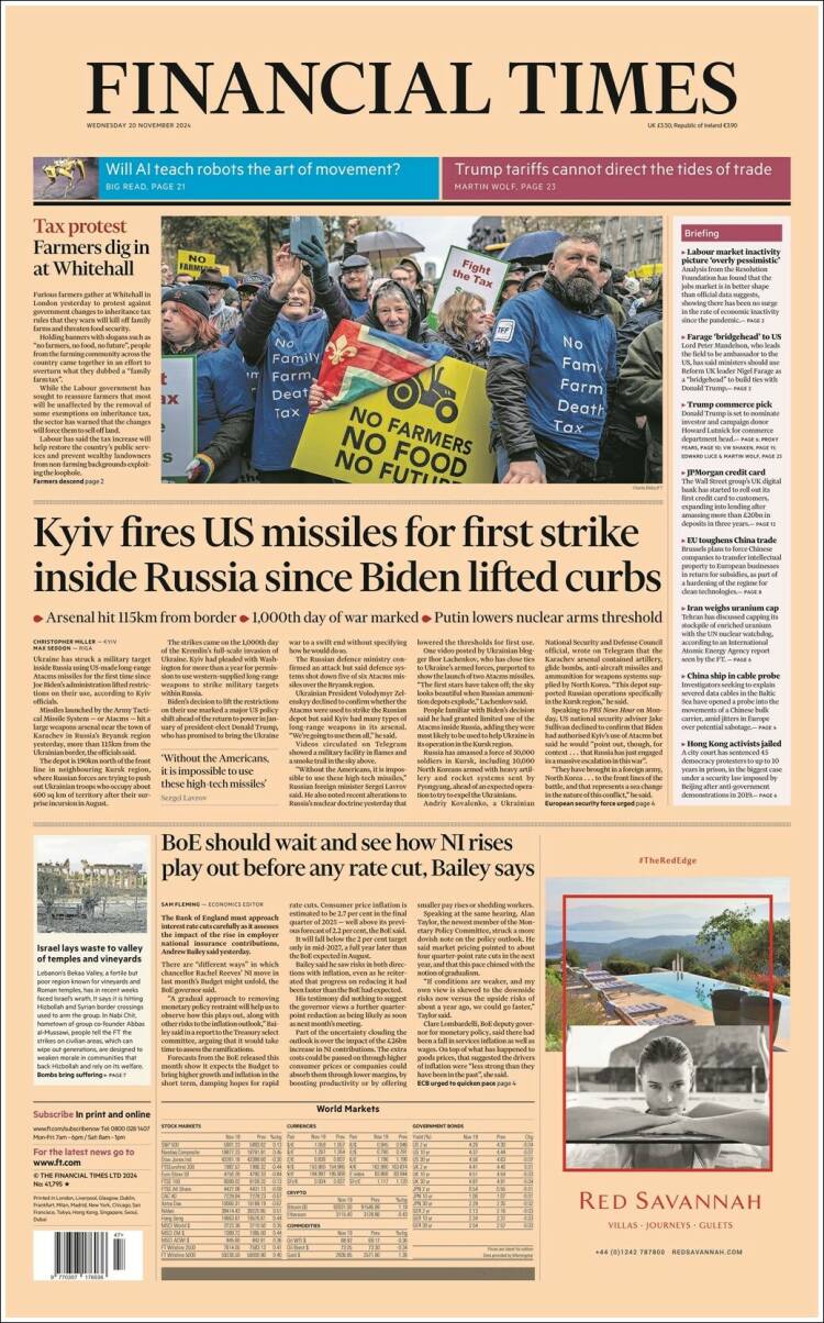 Portada de Financial Times (Reino Unido)