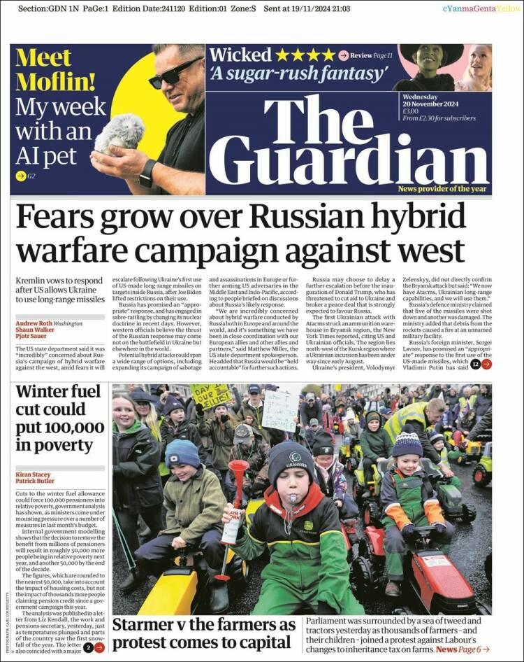 Portada de The Guardian (Reino Unido)