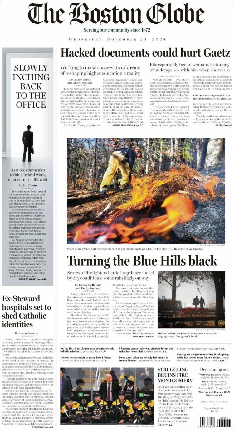 Portada de Boston Globe (USA)