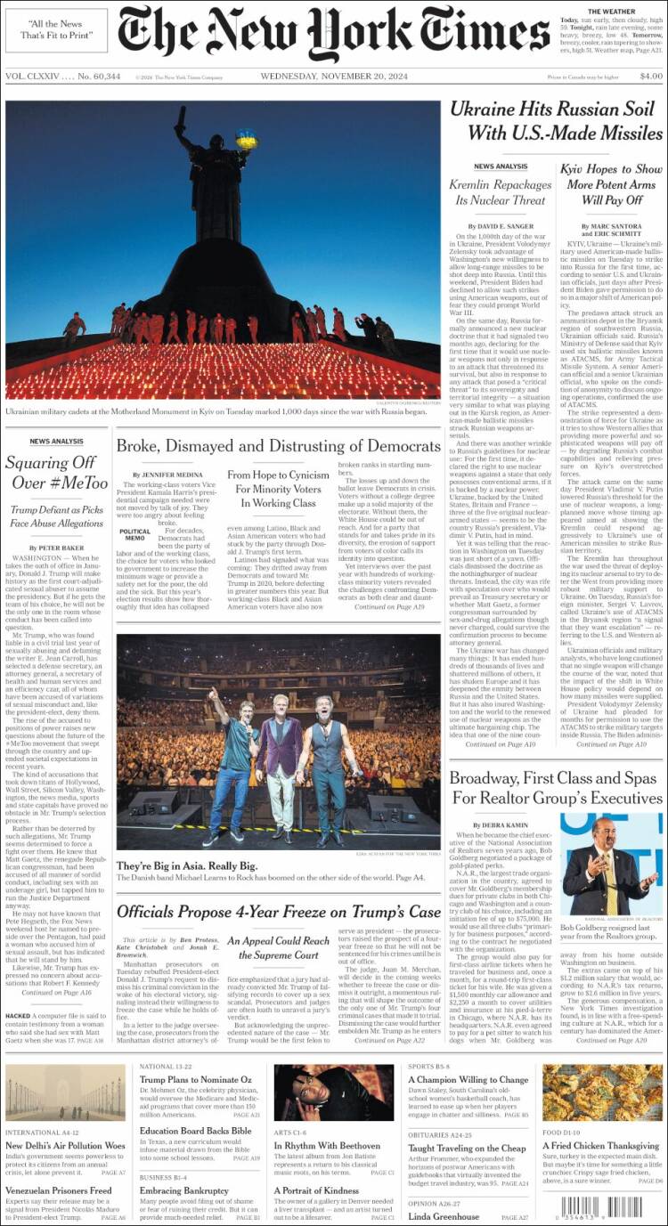 Portada de New York Times (USA)