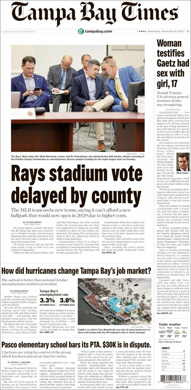 Portada de Tampa Bay Times (États-Unis)