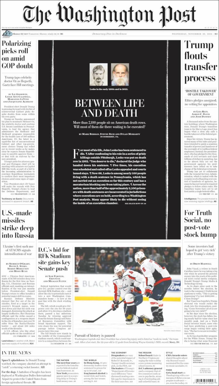 Portada de The Washington Post (USA)