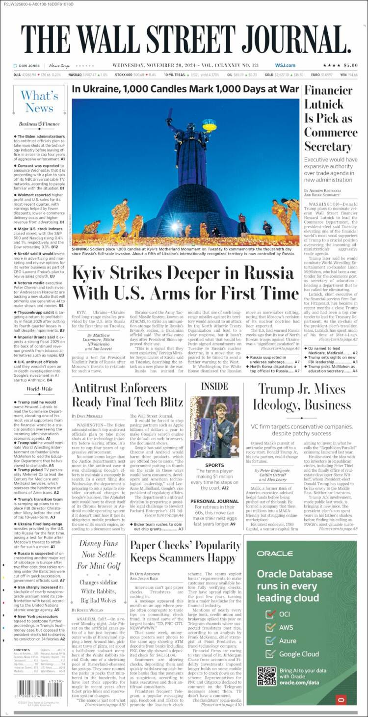 Portada de Wall Street Journal (USA)