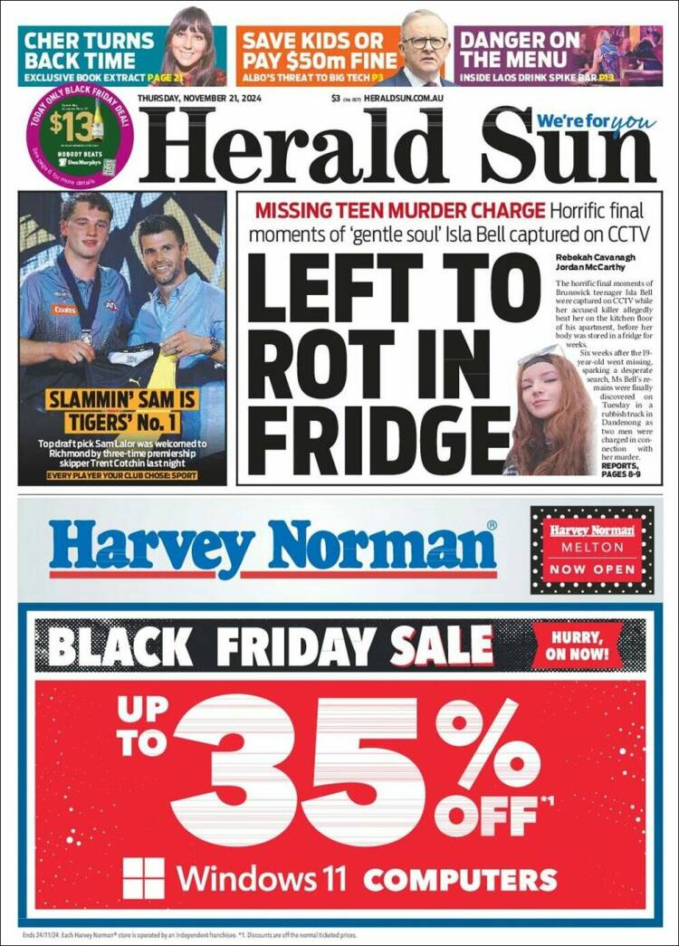 Portada de Herald Sun (Australia)