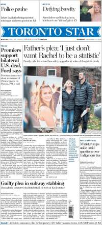 Portada de The Toronto Star (Canadá)