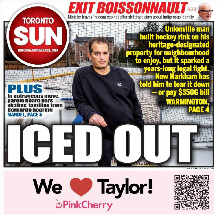 Portada de The Toronto Sun (Canadá)