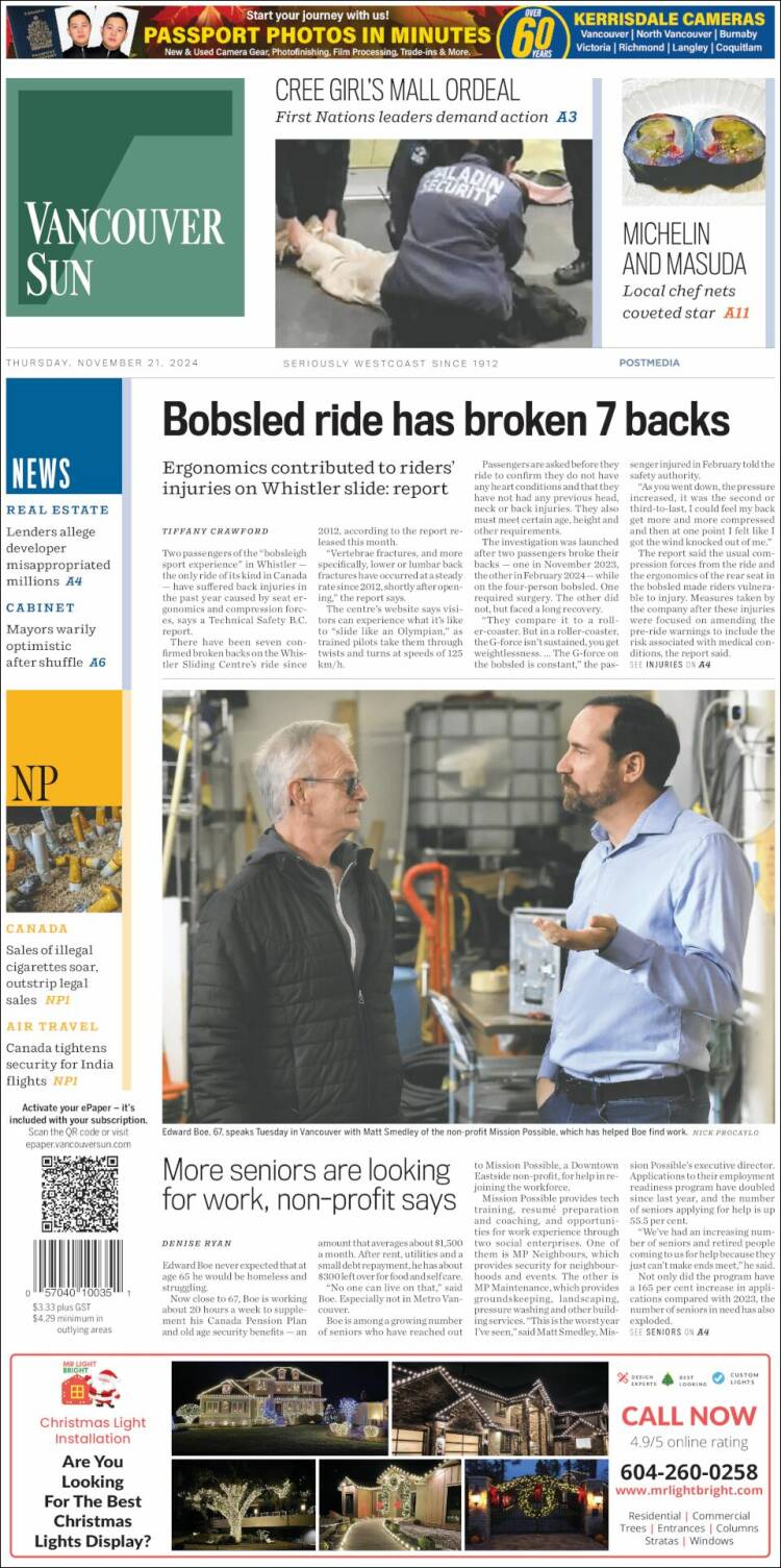 Portada de The Vancouver Sun (Canadá)