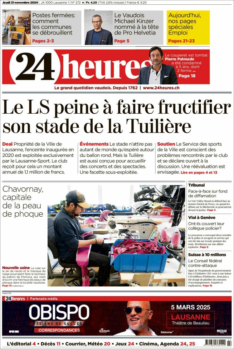 Portada de 24 Heures (Suisse)