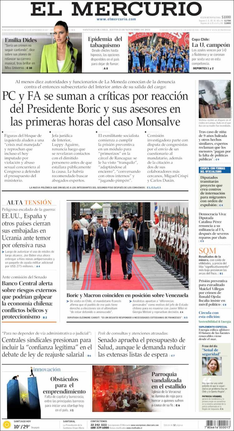 Portada de El Mercurio (Chile)