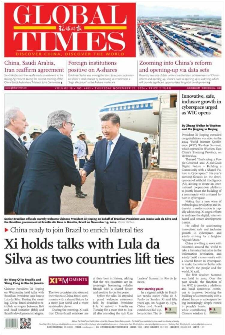 Portada de The Global Times (China)