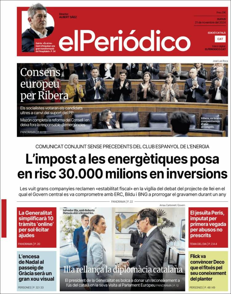 Portada de El Periódico de Catalunya (España)