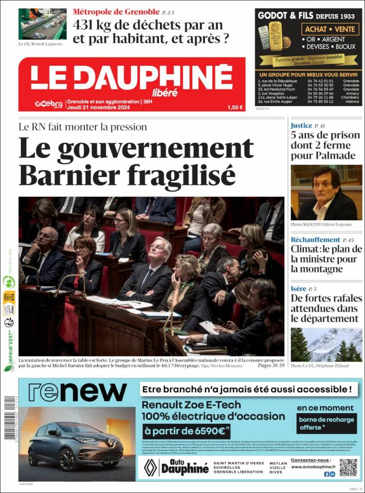 Portada de Le Dauphiné Libéré (Francia)