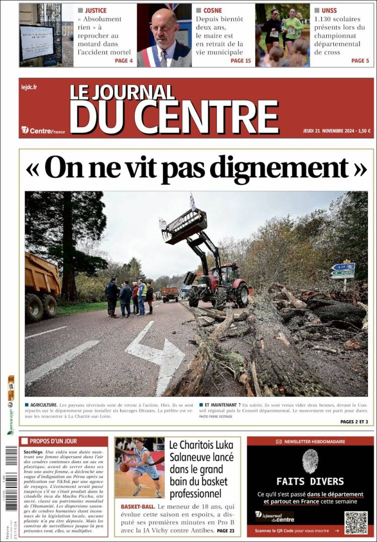 Portada de Le Journal du Centre (Francia)